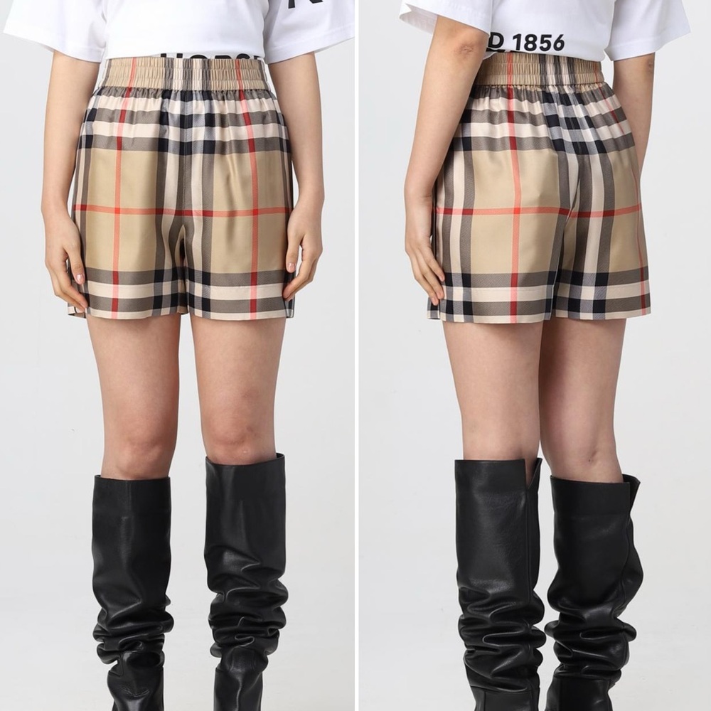 Burberry Archive 100% Silk Beige & Black Checkered Womens Size 6 Bermuda Shorts